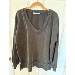 Altar'd State Layne Gray Oversized Ribbed Top Size S